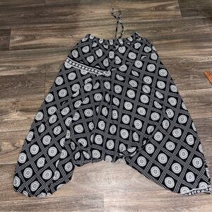BELMA Boho Harem Pants Black White Cotton Elastic Waist OS